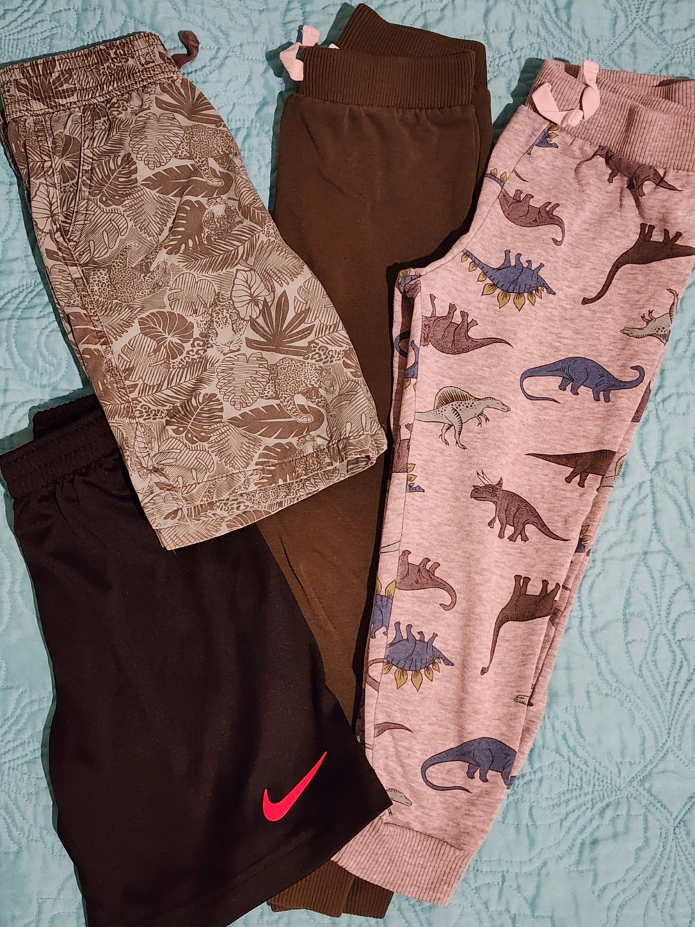 Nike Kids Black Shorts with Pink Swoosh & Assorted Green and Gray Joggers